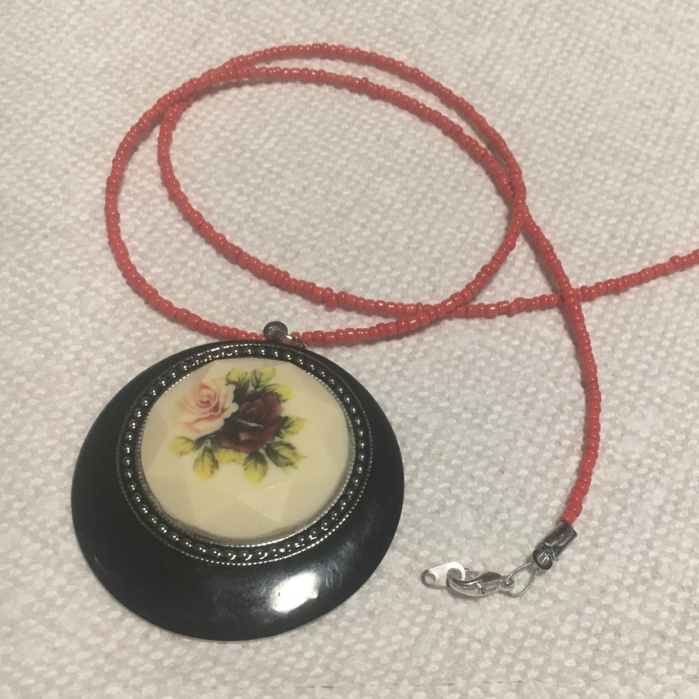 Vintage Necklace floral with black background